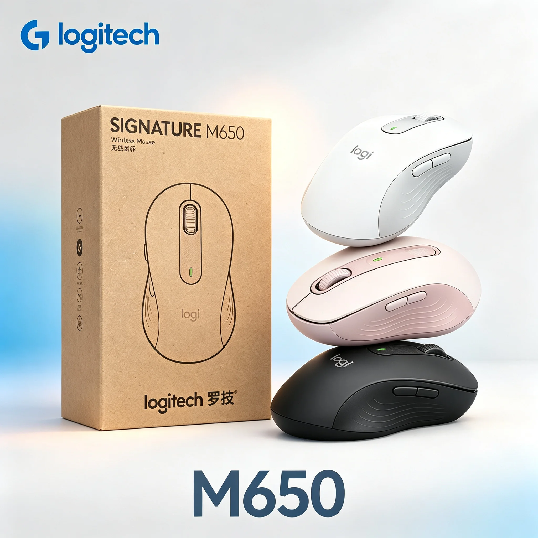 Logitech Signature M650 Wireless Bluetooth Mouse, Silent Click 4000DPI 5 Programmable Buttons SmartWheel Scroll Ergonomic Office