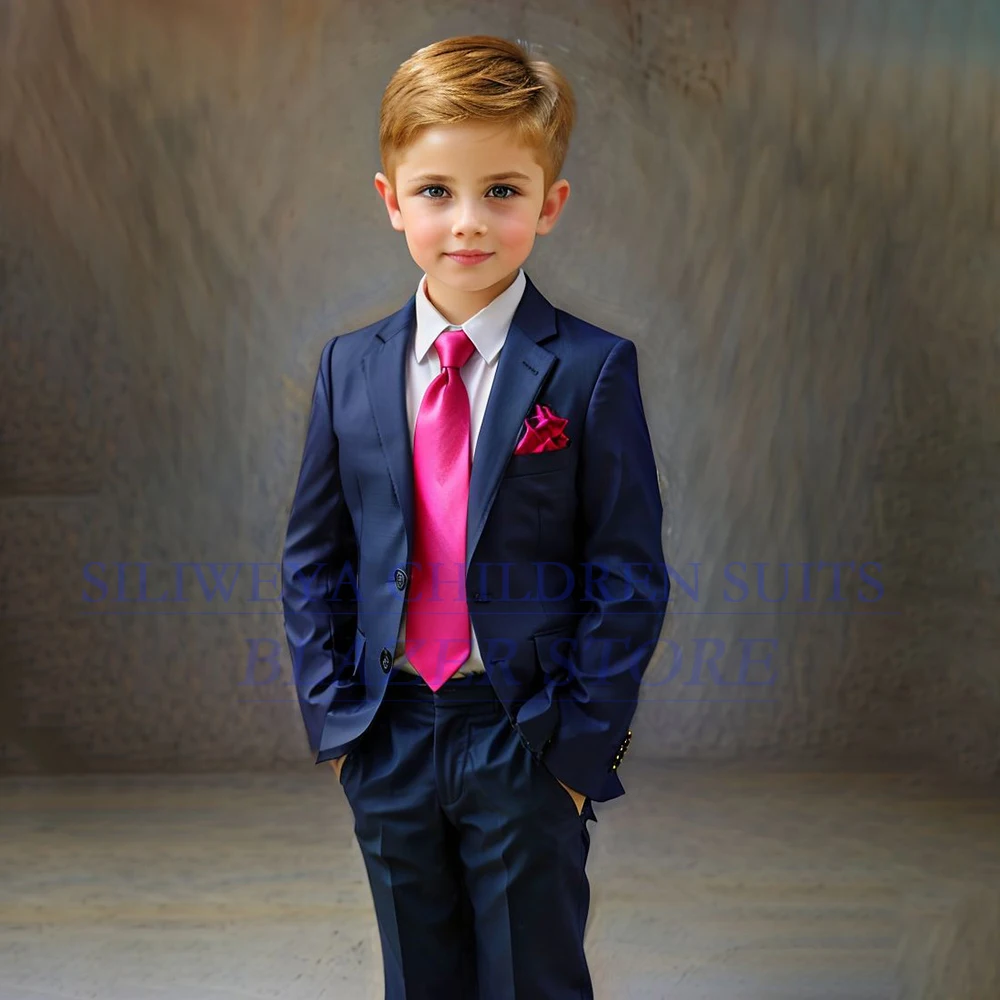 

High Quality Boy's Suits Clothing Navy Blue Single Breasted Notch Lapel Slim Fit 2 Piece Jacket Pants Outfit Customzied Full Set