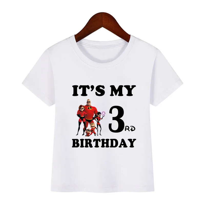 T-shirt imprimé Les Indestructibles 2 pour enfants, vêtements amusants pour enfants, c'est mon anniversaire 1 2 3 4 5 6 7 8 9 ans, t-shirt de dessin animé pour garçons et filles, t-shirts pour bébés