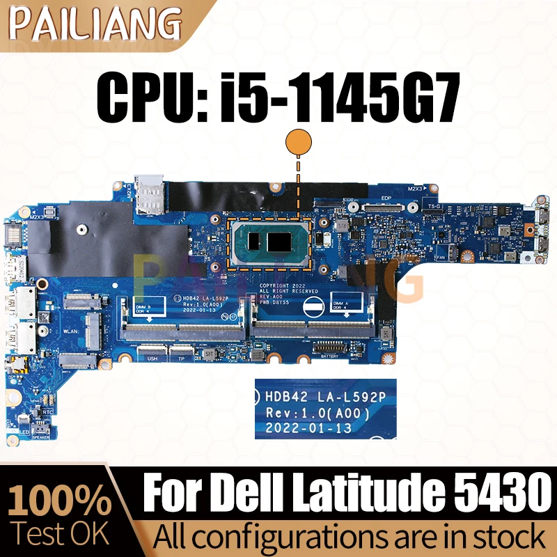 For Dell Latitude 5430 Notebook Mainboard HDB42 LA-L592P i5-1145G7 CN-071H1D 071H1D Laptop Motherboard Full Tested