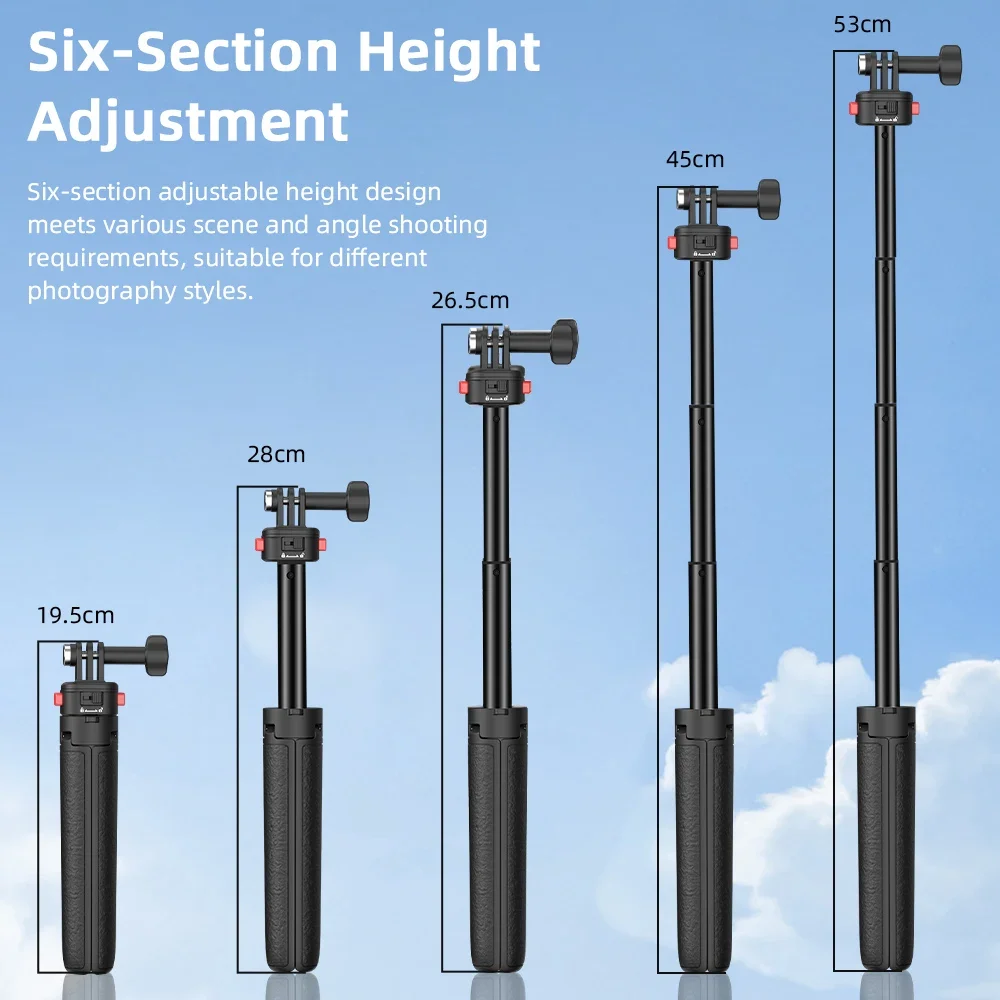 Flymile 53 cm ausziehbarer Selfie-Stick, flexibel, tragbar, für Gopro 13 12 11/ DJI Action 5 Pro/Insta360 X4 Stativschießen Live