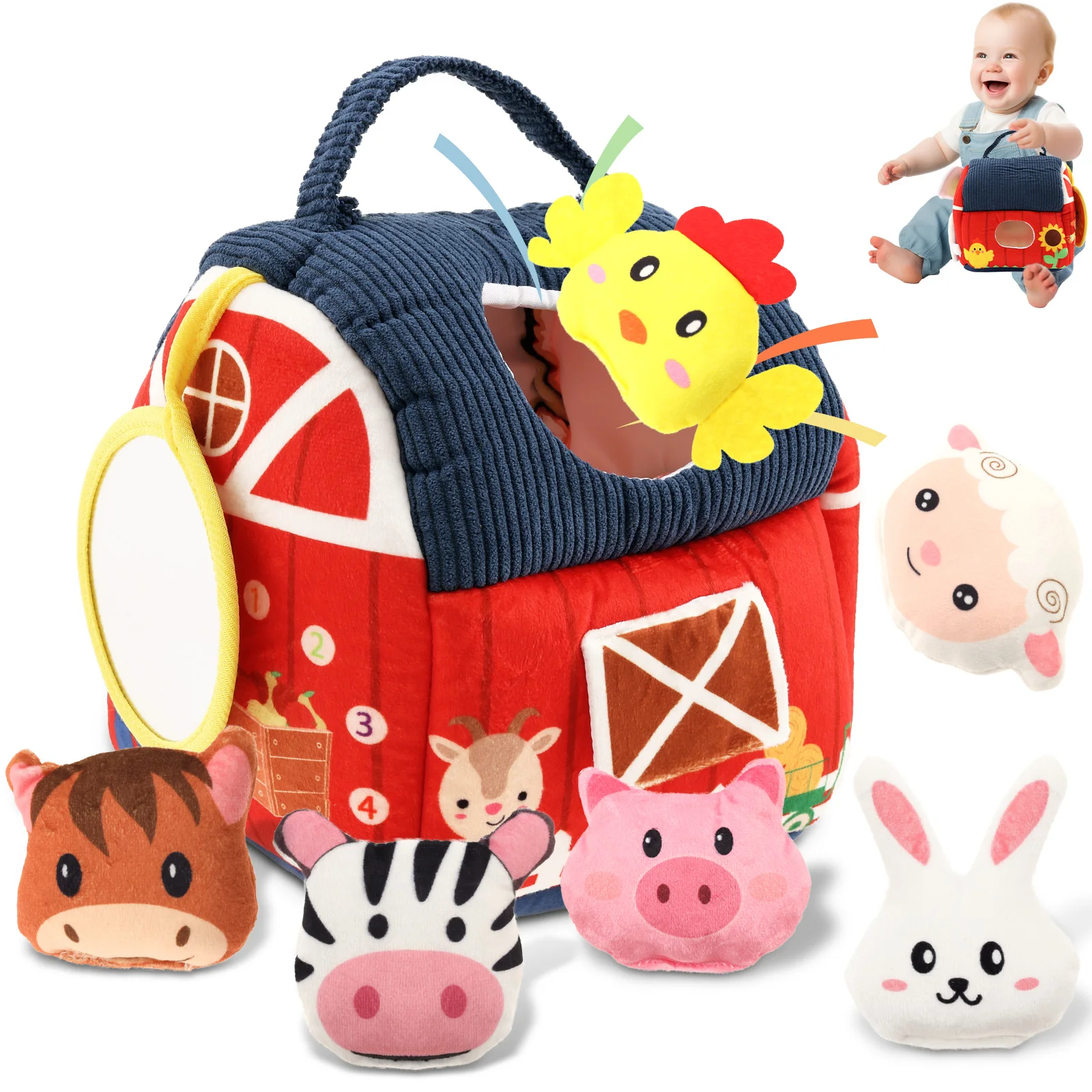 Baby Montessori Toys Portable Stuffed Farmhouse Animals Toy Educational Learning Activity Sensory Toys for Ages 6 Months and Up