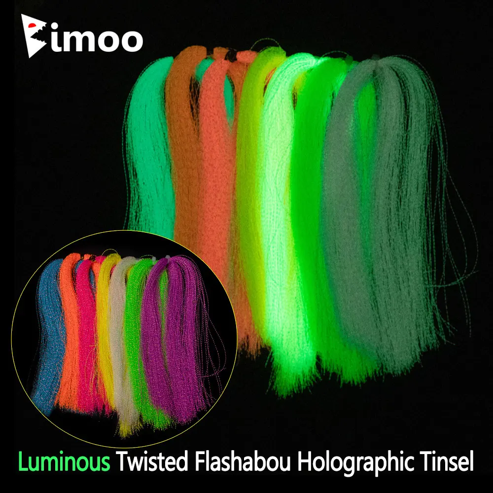 Bimoo 2packs Luminous Twisted Flashabou Holographic Tinsel Crystal Flash Strands For Jig Hook Lure Sabiki Rig Making Material