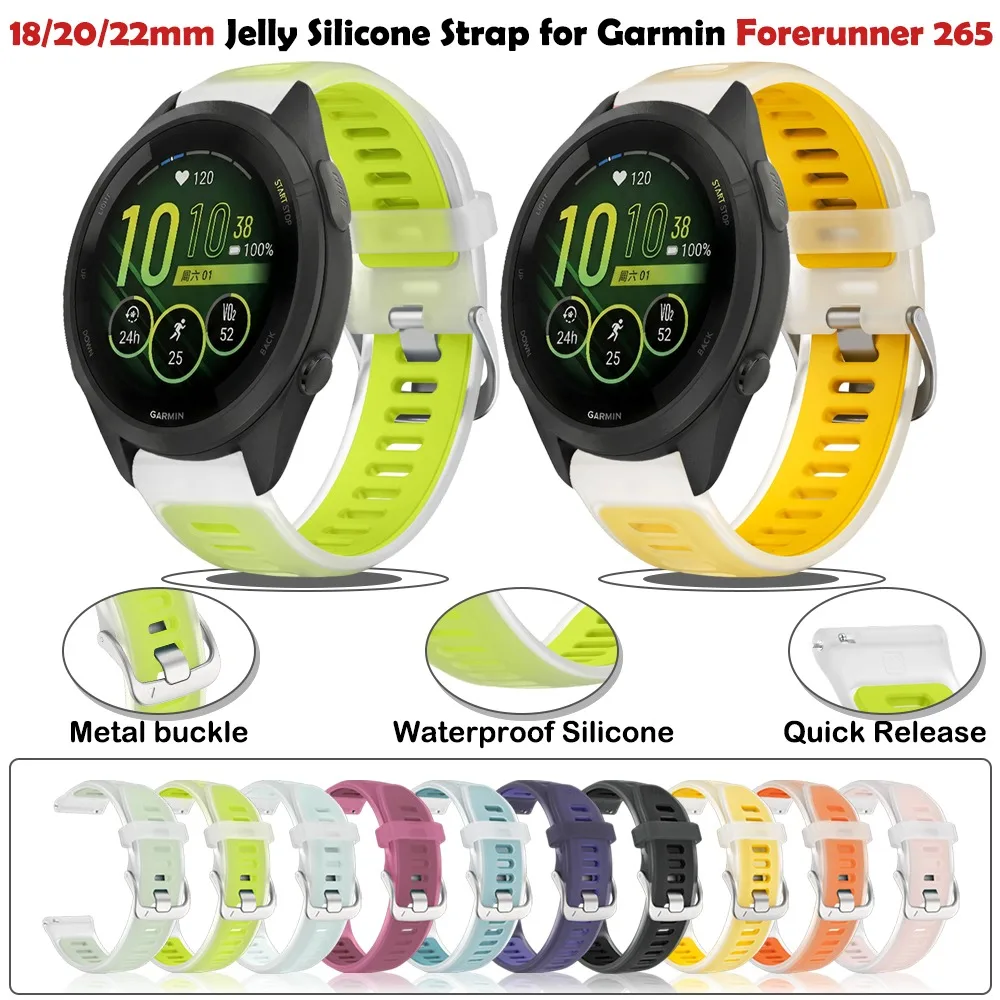 18 20 22mm Jelly-Silikonarmband für Garmin Forerunner 265 255 170 245 70 570 Weiches Uhrenarmband für Garmin Forerunner 265 255