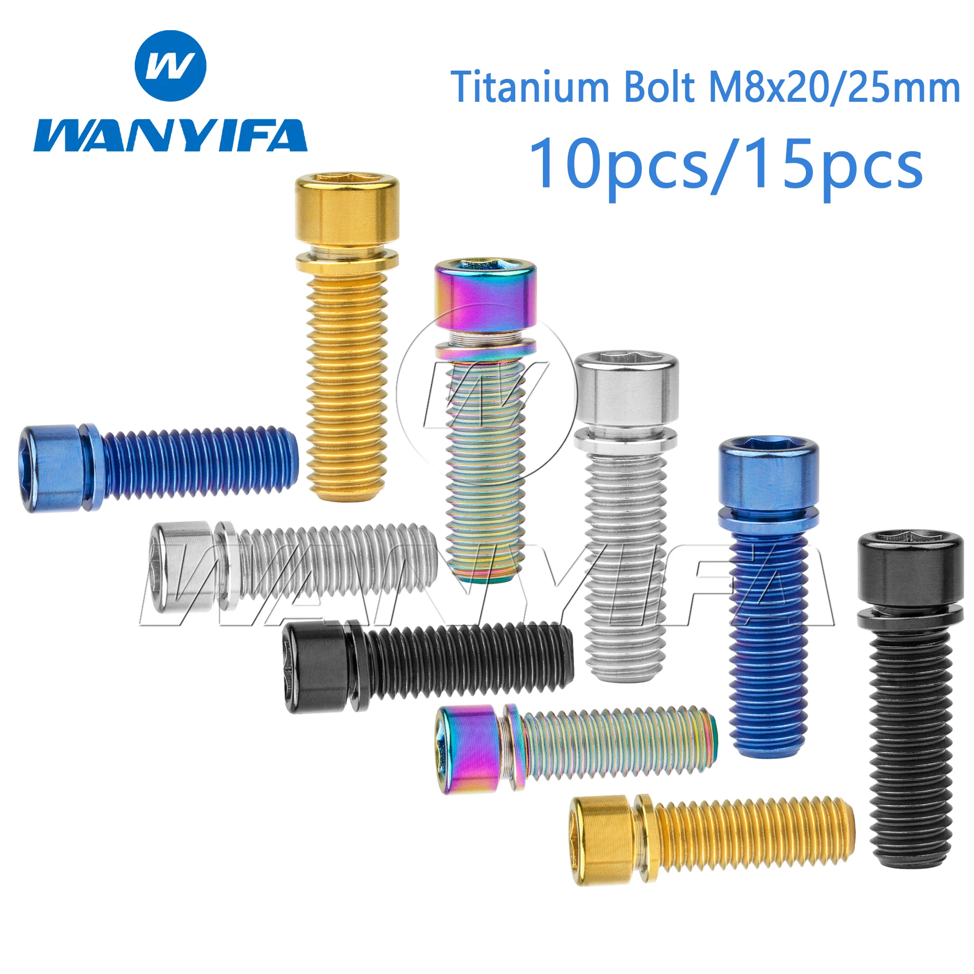 

Wanyifa Titanium Bolt M8x20/25mm Hex Head with Washer Screws for Bicycle BMX Stem Cycling 10/15PCS