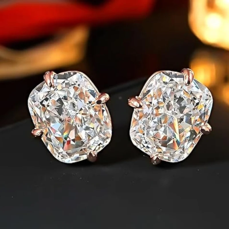 Huitan Damen-Ohrstecker, goldfarben, eingelegt, große weiße CZ, einfacher Stil, Party, Alltag, Accessoires, modisch, vielseitiger Hochzeitsschmuck – Detail 10