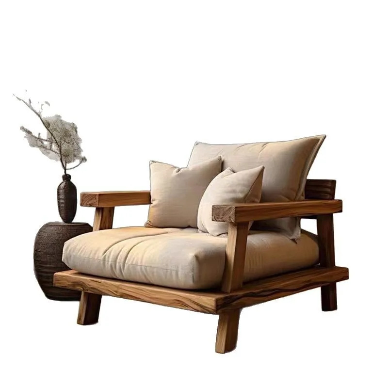 

Home Solid Wood Sofa Seat Floor Backrest Sofa Tatami Old Elm