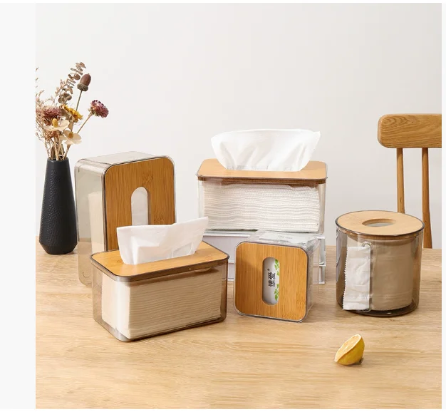 Composite board cover Nordic simple creative tissue box household living room coffee table transparent dining room paper box