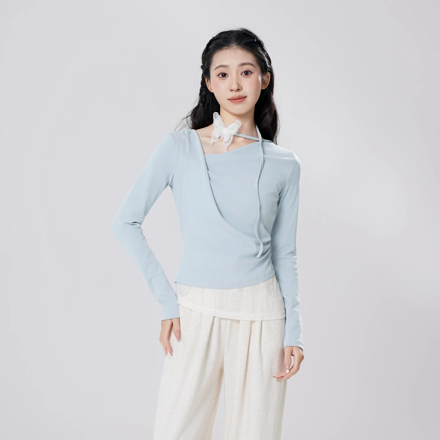 

Женские танцевальные топы с v-образным вырезом, современные топы с длинными рукавами, танцевальная одежда для взрослых и подростков, гимнастическая йога, ложная танцевальная блузка из двух предметов