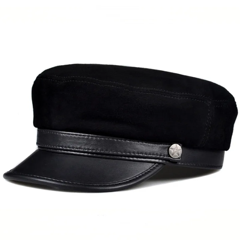 autumn-winter-sheepskin-suede-warm-military-hats-for-men-and-women-genuine-leather-cap-flat-caps-british-fashion-trend-party-hat
