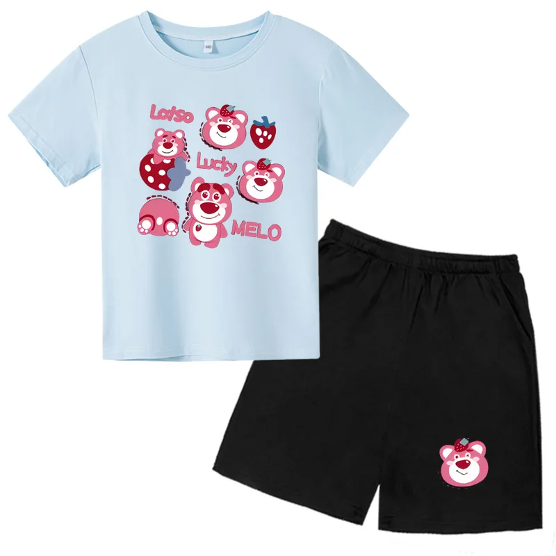 

Strawberry Bear Children's T-shirt 2-12 Years Old Printed Factory Price Boys and Girls Casual T-shirt Short Sleeve+Shorts