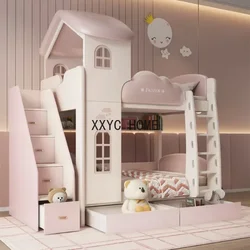 Castle Princess Girl Children Beds Bilayer Up And Down Up And Down Children Beds Senior Cama Infantil Bedroom Furniture QF50TC