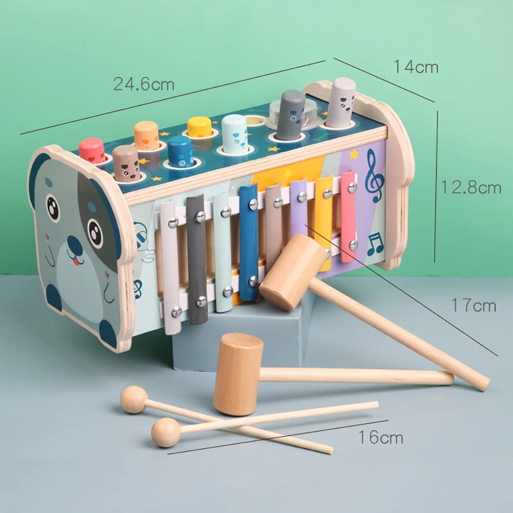 Hämmerndes Hämmerspielzeug aus Montessori-Holz mit Hämmerbank, Zahlensortierung und Labyrinthfunktionen, Geschenk für die frühe Entwicklung für Kinder