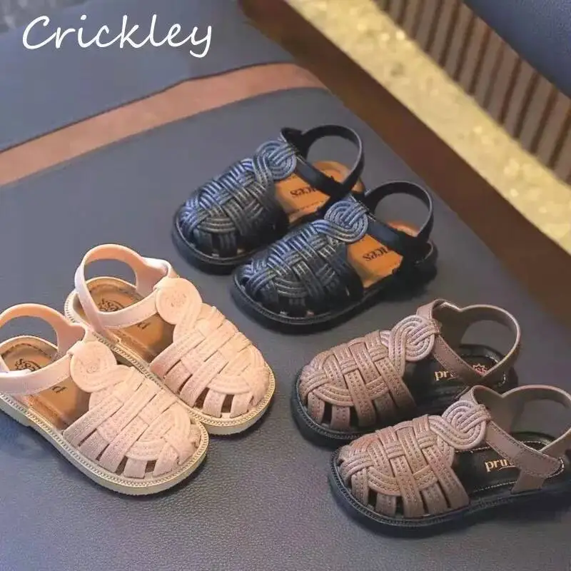 

Летние однотонные сандалии-гладиаторы для девочек и мальчиков, водонепроницаемые, из ПВХ, на липучке, детские пляжные туфли с закрытым носком, нескользящие, для малышей и детей