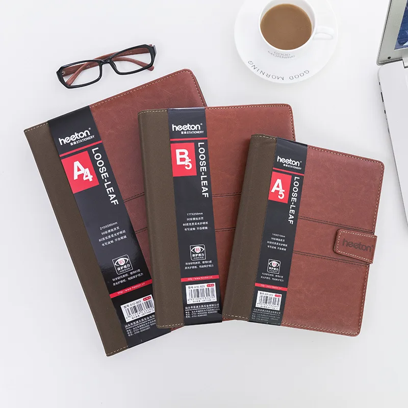 Genuine Leather Loose Leaf Notebook A4 B5 A5 Refillable Business Journal 6 9 30 Hole 100 g Paper 70 Sheets for Meeting Notes