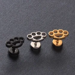 2 pieces Steel Black Gold Color Steel unique Flower shaped Men Women Ear stud Earrings ear plug for men women unisex type