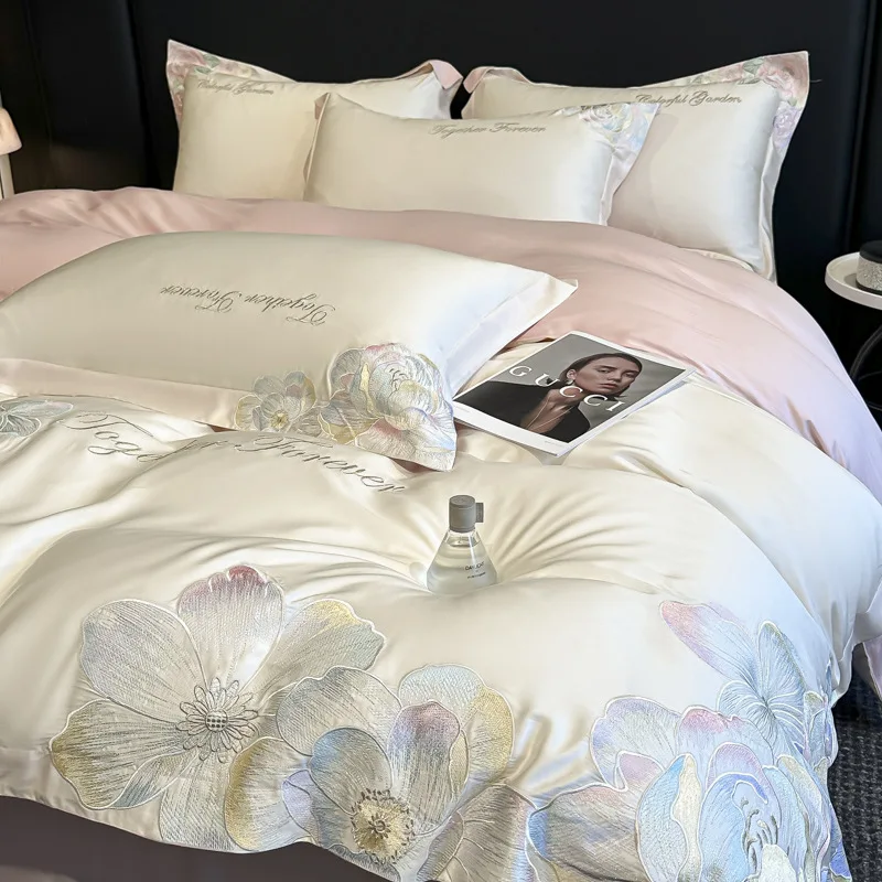 Premium Long-staple Cotton Cotton Four-piece Set Flower Pure Cotton Bed Sheet Embroidered Mattress Light Luxury Quilt Cover