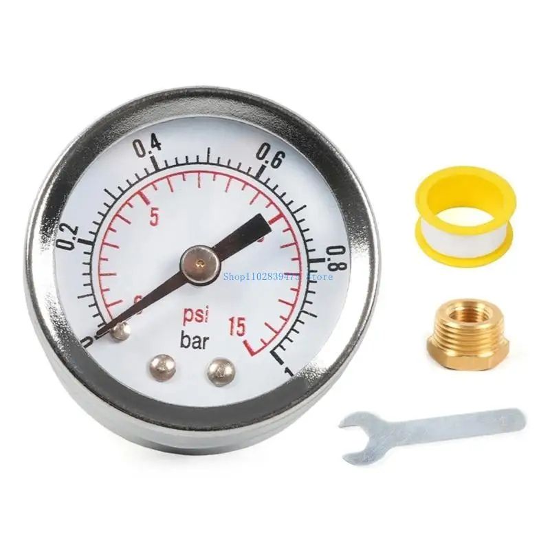 

33WB 1/8'' NPT Pressure Gauge 0-15PSI 0-1Bar & Wrench Adaptor Double Scale