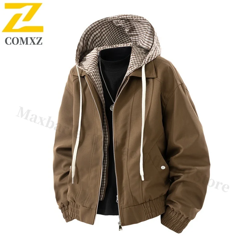 

Men Casual Jacket 2025 Spring and Autumn New Fake Two Piece Windproof Breathable Hooded Jacket Street Commuting Jacket Teenagers