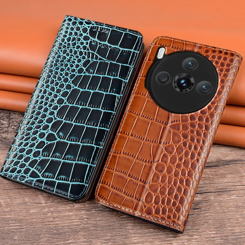 

Flip Case For ZTE Nubia Z60S Pro 5G Genuine Leather Magnetic Cover Luxury Cowhide Crocodile Pattern Card Pocket Wallet Cases