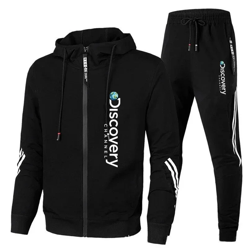 

Two sets of men's fashion brand fitness sportswear with zipper jackets and two sets of casual jogging pants for autumn collectio