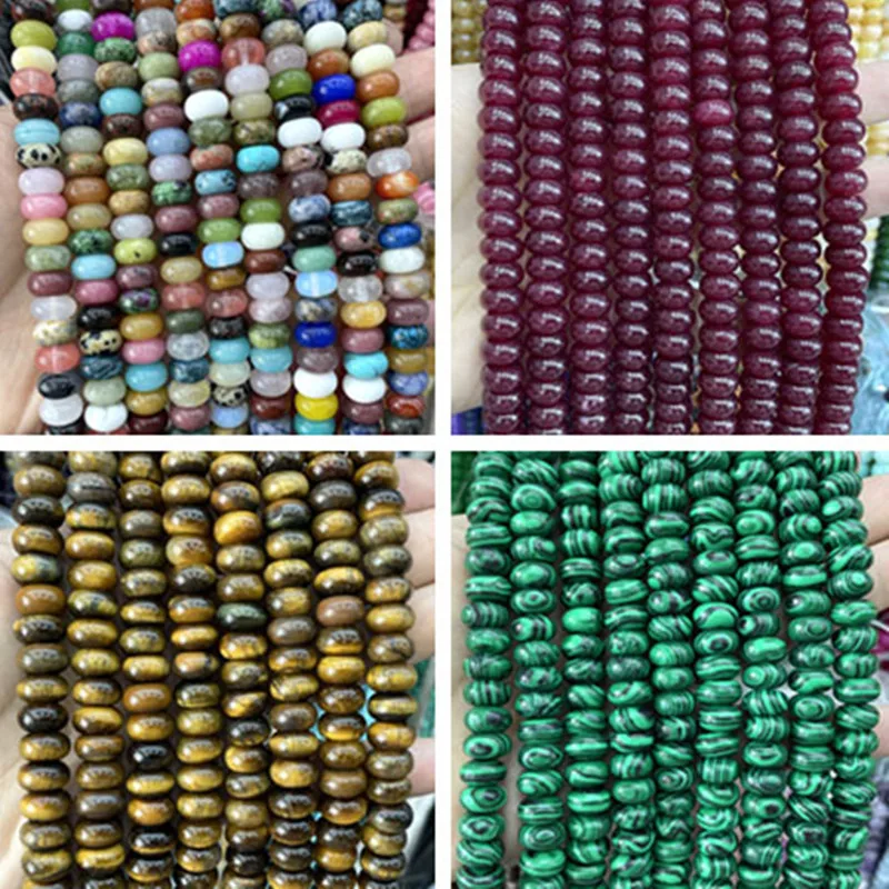 Natural Stone Flat Rondelle Tiger Eye Quartz Aventurine  Space Beads For Jewelry Making Diy Necklace Accessories 4 6 8 10MM