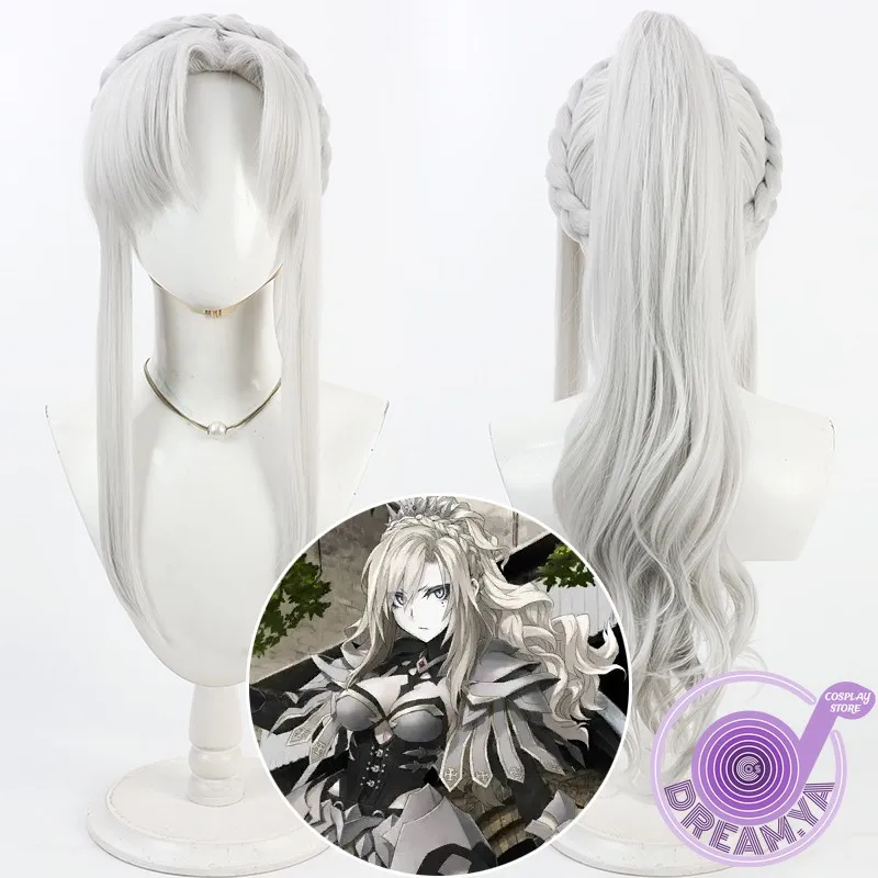 Парик для косплея Kriemhild Fate Grand Order, серебристо-серый хвост, длинные термостойкие синтетические волосы, ролевые игры на Хэллоуин + шапочка для парика