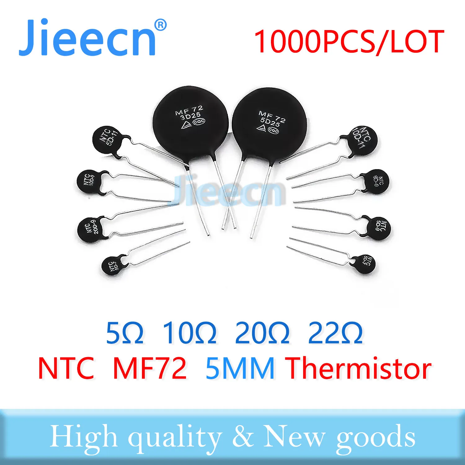 

Jieecn 1000PCS MF72 5MM Power NTC Thermistor 5D-5 10D-5 20D-5 22D-5 5D5 10D5 20D5 22D5 5R 10R 20R 22R OHM