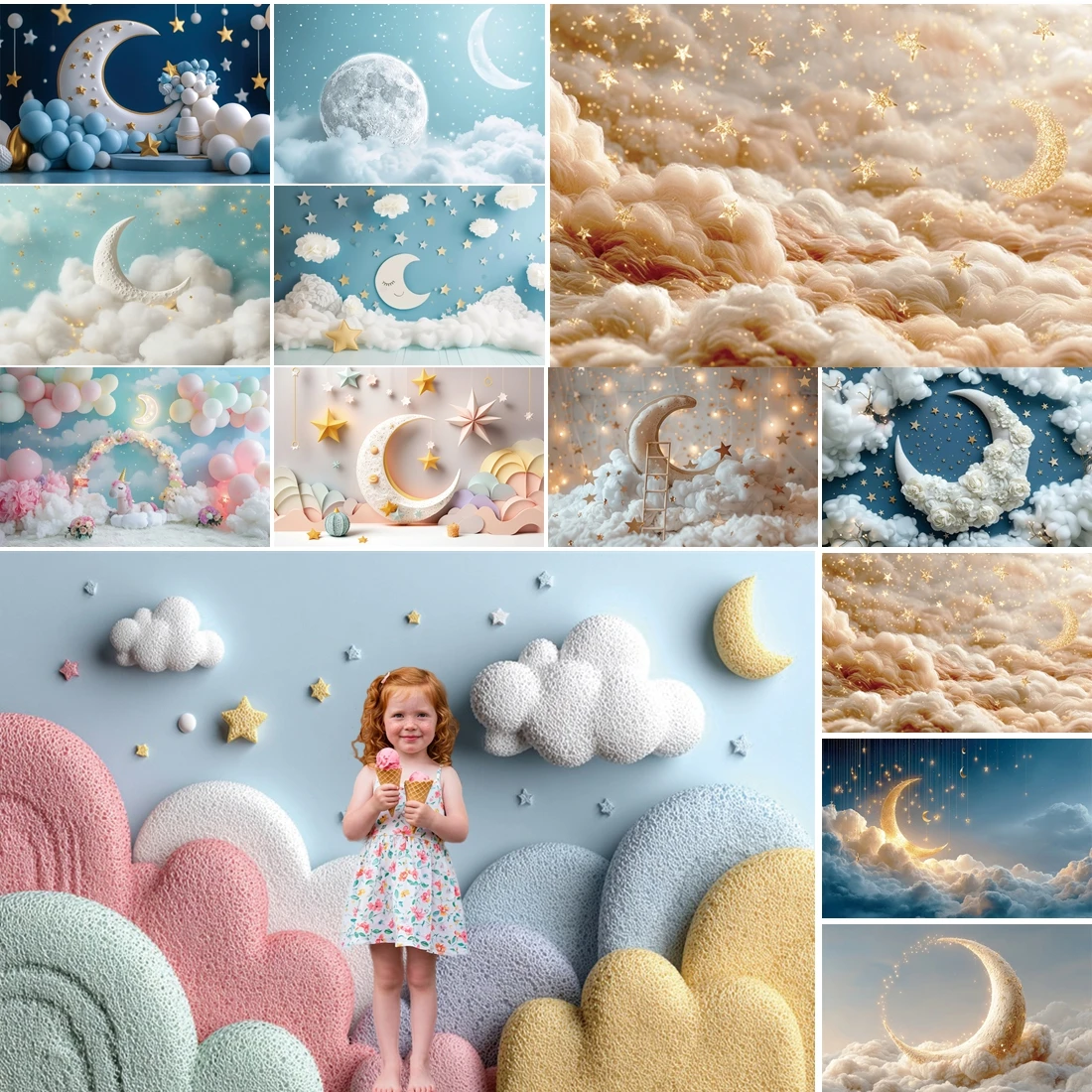 

MOON.QG Birthday Baby Shower Photography Background Sky Fluffy Cloud Backdrop Studio Accessories Wallpaper Poster Decoration