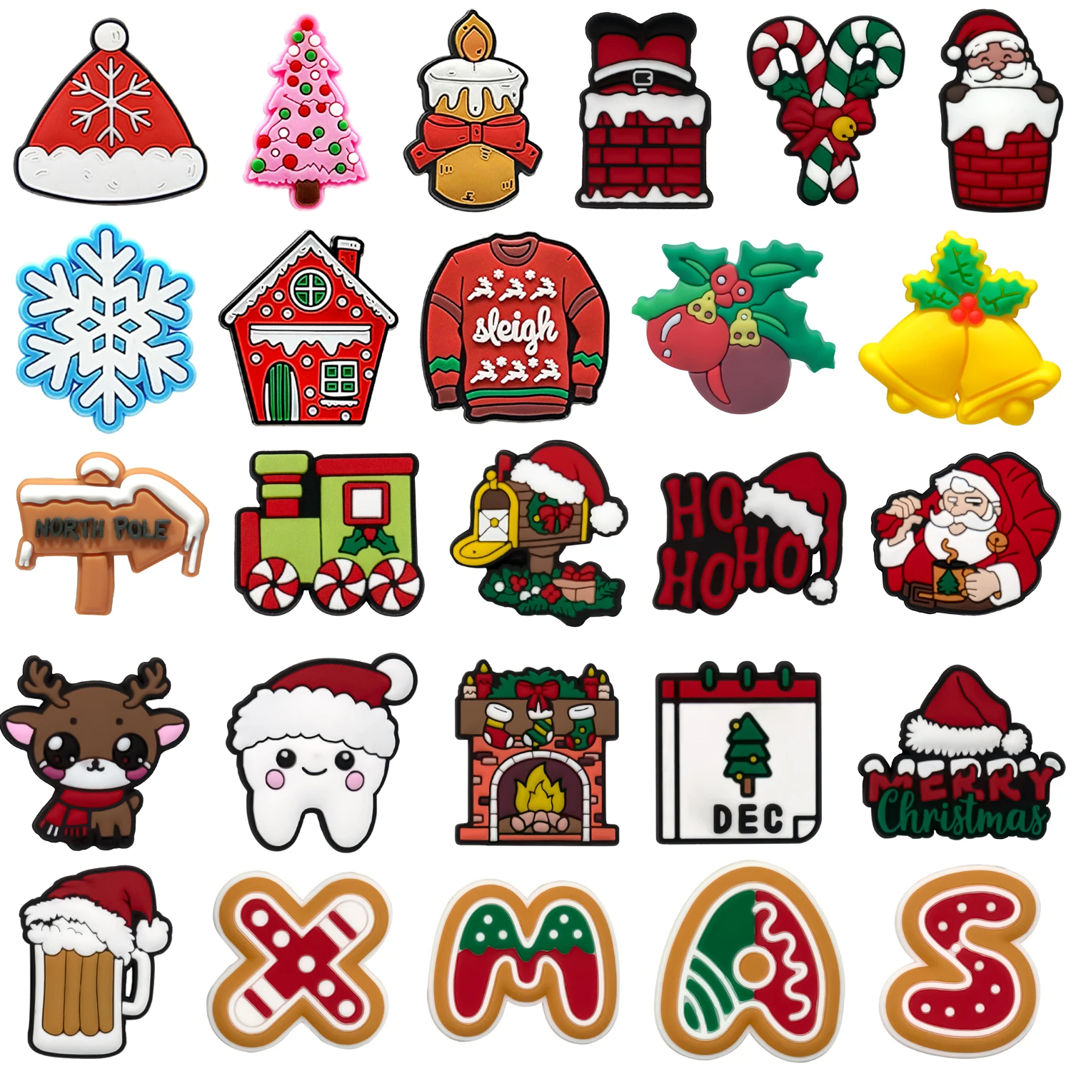 

1/26pcs Xmas Sweater Shoe Decoration for Sandals Christmas Tree Candy Candle Shoe Accessories Charms Women Kids Gift Fits All
