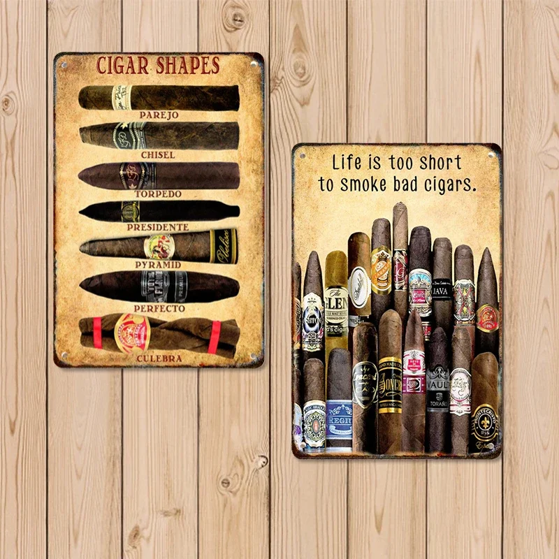 1pc Vintage Cigar Metal Poster Plaque Tin Painting Advertising Sign Smoke Home Office Shop Club Modern Wall Art Decor Mural Gift