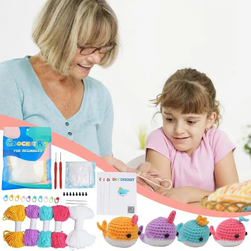 Beginner Crochet Kit for Adults Adults Marine Animals Whale Crafts Knitting Starter Set Easy-to-Learn Complete Crochet Starter