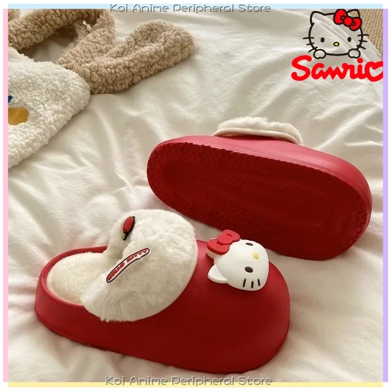 New Sanrio Hello Kitty My Melody Kuromi Cotton Slippers for Women Winter Couples Home Thick Bottom Non-slip Warm Holiday Gift