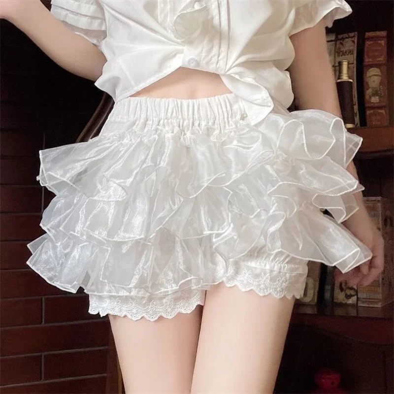 

MAGOGO 4 Colors Ruffles Kawaii Pumpkin Pants Cute Lace Spliching Lolita Safety Shorts Women Sweet Fluffy Small Cake Petticoat