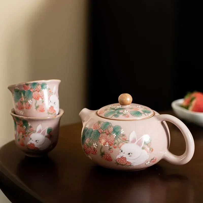 Ceramic Teapot and Teacup Set Cute Kung Fu Tea Set Tea Table Accessories Ladies Pink 1 Pot 2 Cups Chinese Tea Set