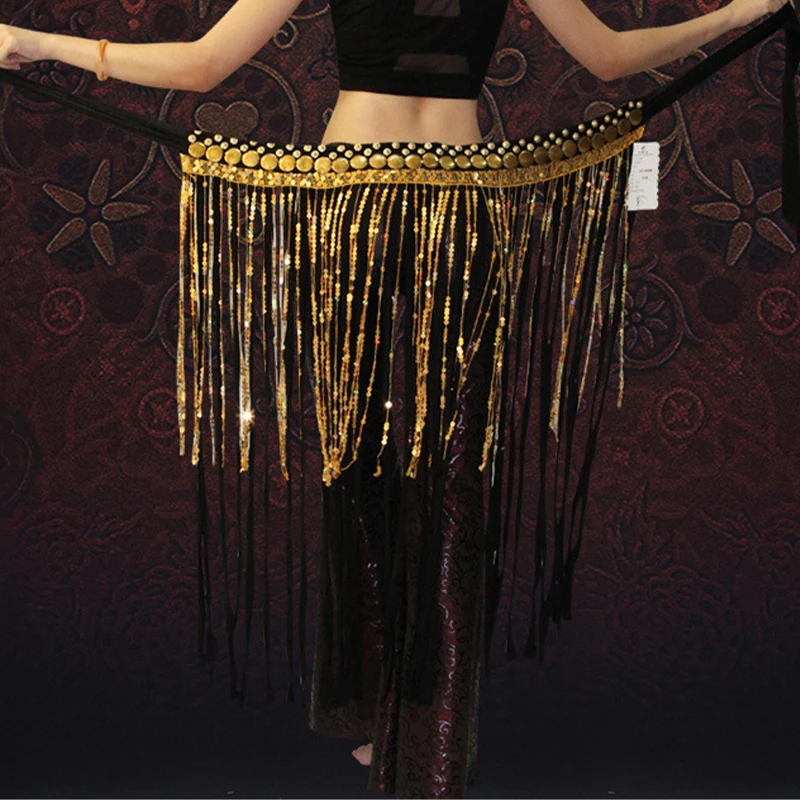 Tribal Belly Dance Hip Scarf Long Fringe Coin Tassel Belt Women Adjustable Waist Chain for ATS Festival Costume Party