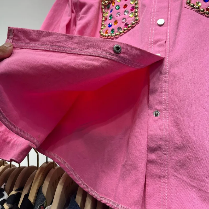 European Station 2025 Spring and Summer Heavy Industry Beaded Sequins Design Sense Loose Versatile Foreign Denim Shirt Women