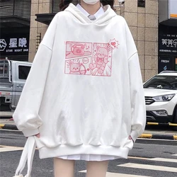 Japan Style Kawaii Hoodies Women Soft Girl Harajuku Bunny Bear Print White Sweatshirt Sweet Tops Cute Clothes Gothic punk tops