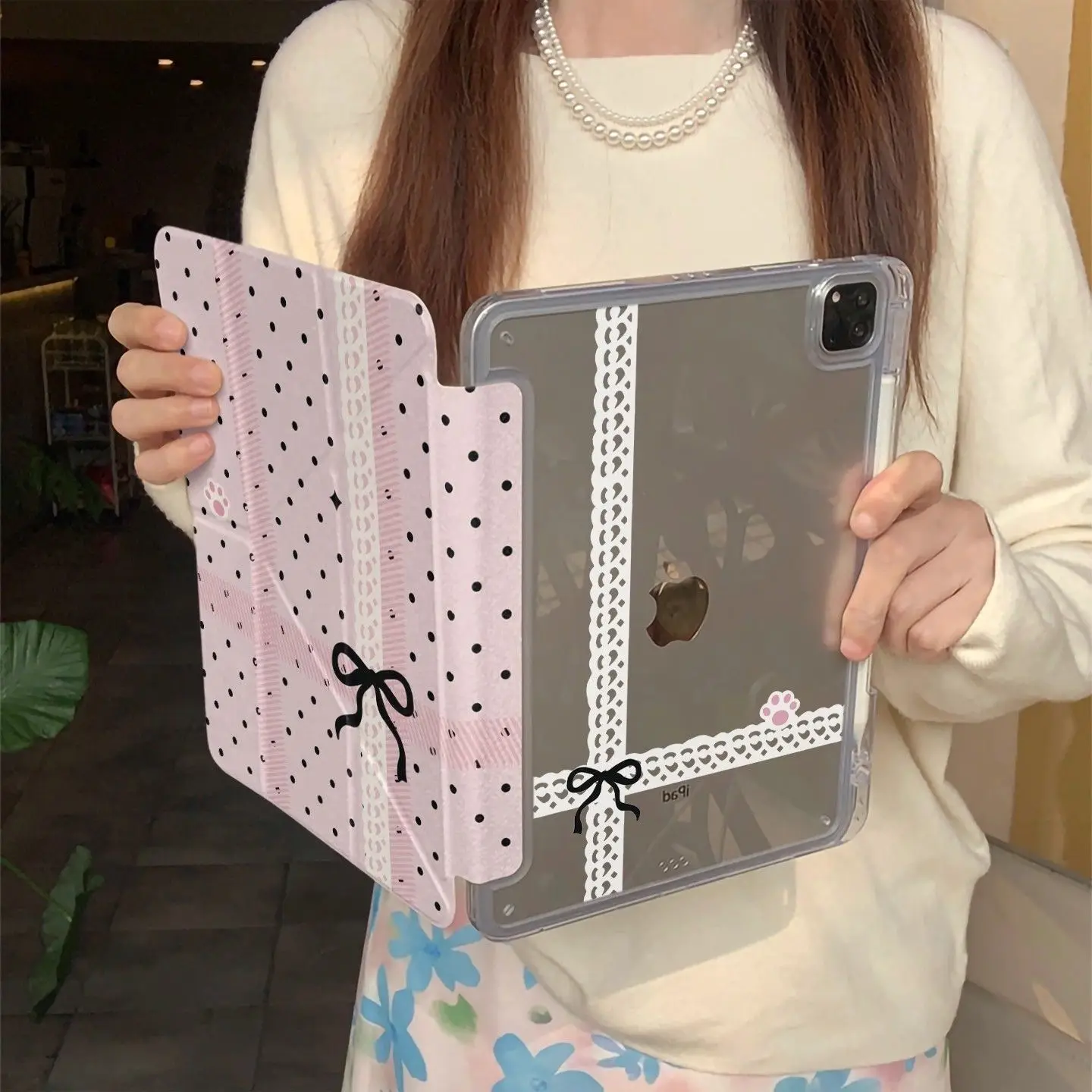 Polka Dots Lace Bow New Tablet Case For iPad Pro 11 12.9in 13 M4 M5 Case 9.7 10.2 5/6th 7/8/9 10 11th Mini Air 3 4 5 6 7 Cover