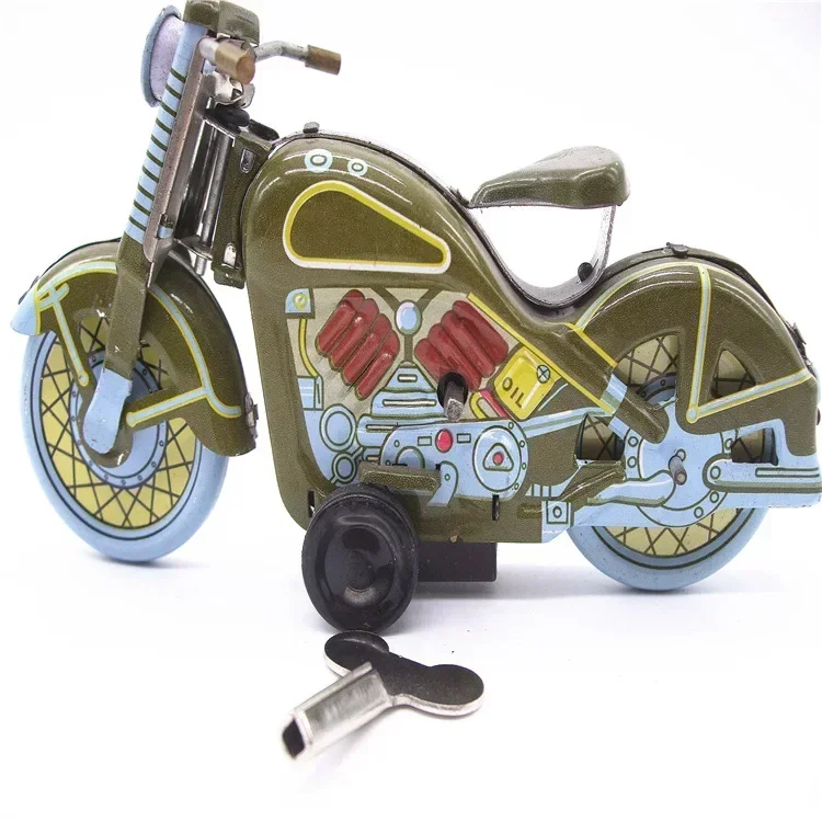 [Funny]  Adult Collection Retro Wind up toy Metal Tin The Motorcycle model Mechanical toy Clockwork toy figures model kids gift