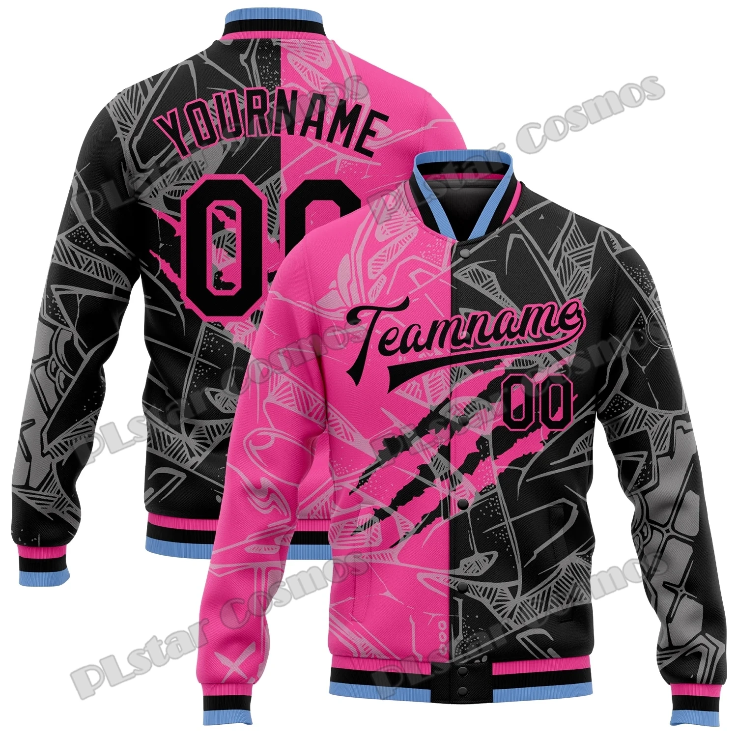 Jaqueta unisex casual varsity, jaqueta masculina varsity, padrão Graffiti personalizado, preto, vermelho, ouro velho, impresso em 3D, Letterman, beisebol, inverno, AK02