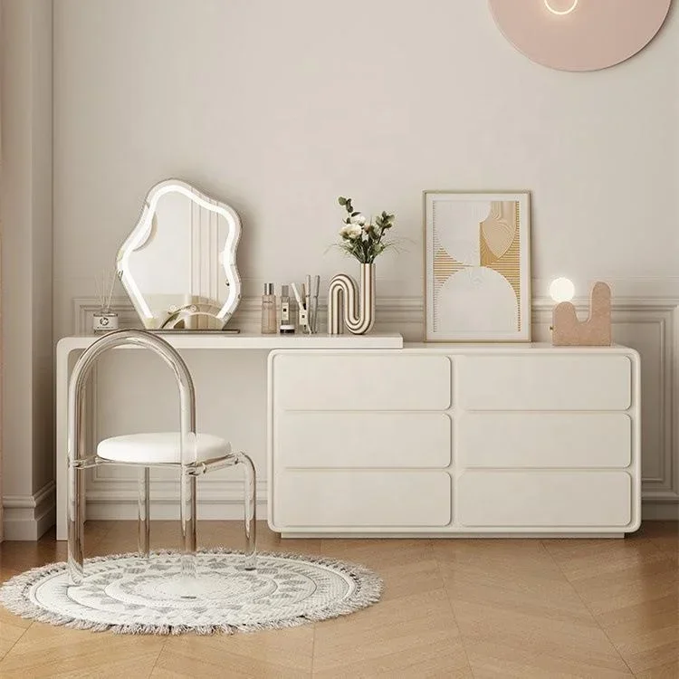 new design solid wood dressing table with 6drawers cabinet and led mirror for bedroom furniture