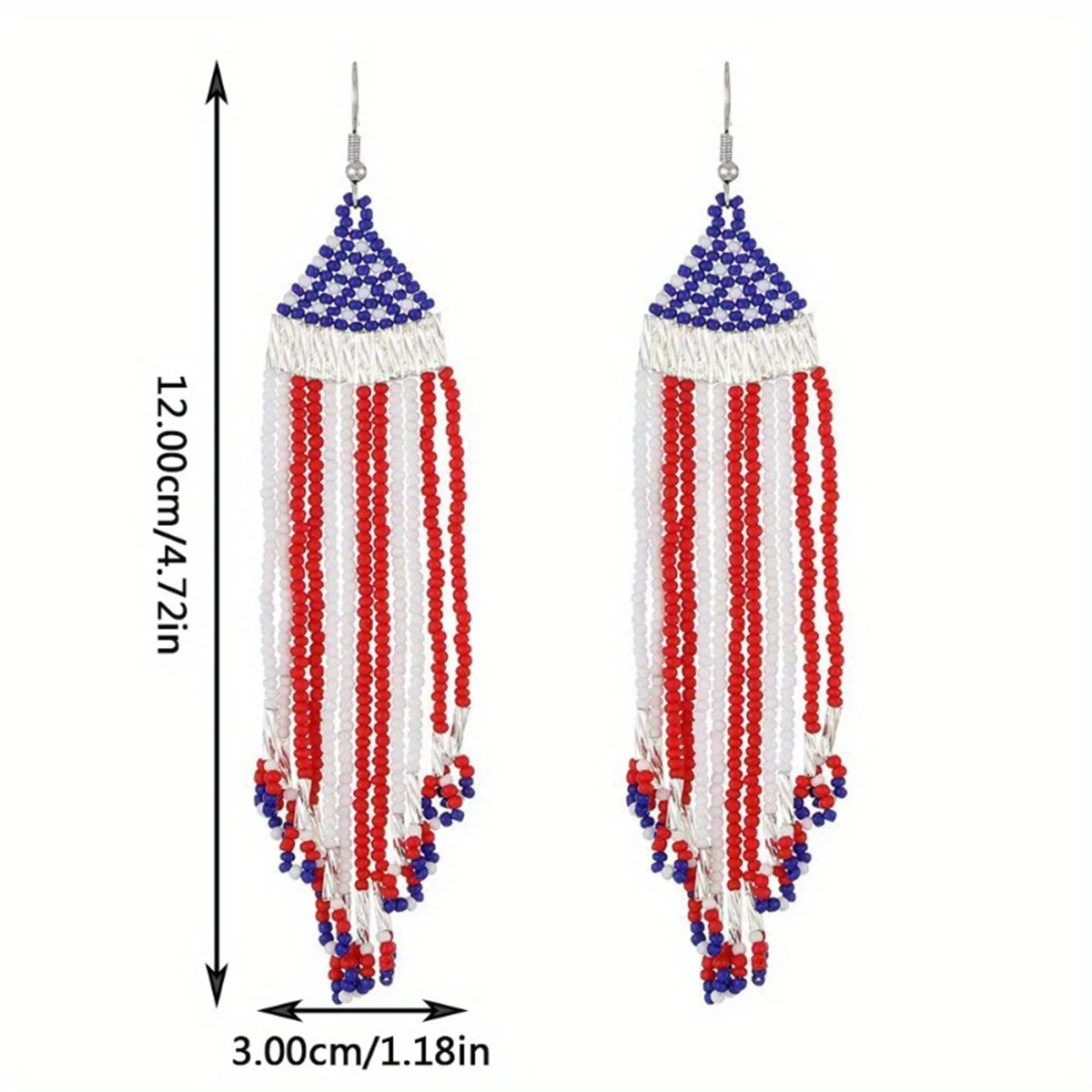 Original Design Bohemian Style USA Flag Style Rice Bead Tassel Earrings Handwoven Fashionable and Personalized Women\'s Style