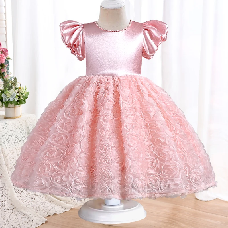 Formal Flower Child Petal Wedding Dress Host Little Girl Piano Performance Dress Birthday Ball Flower Dress Bubble Sleeve Girl