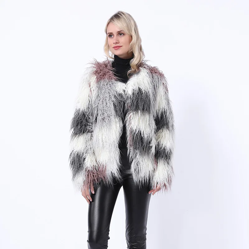 European and American Unicorn Fur Integrated Women's Clothing Medium and Long Plush Fur Coat