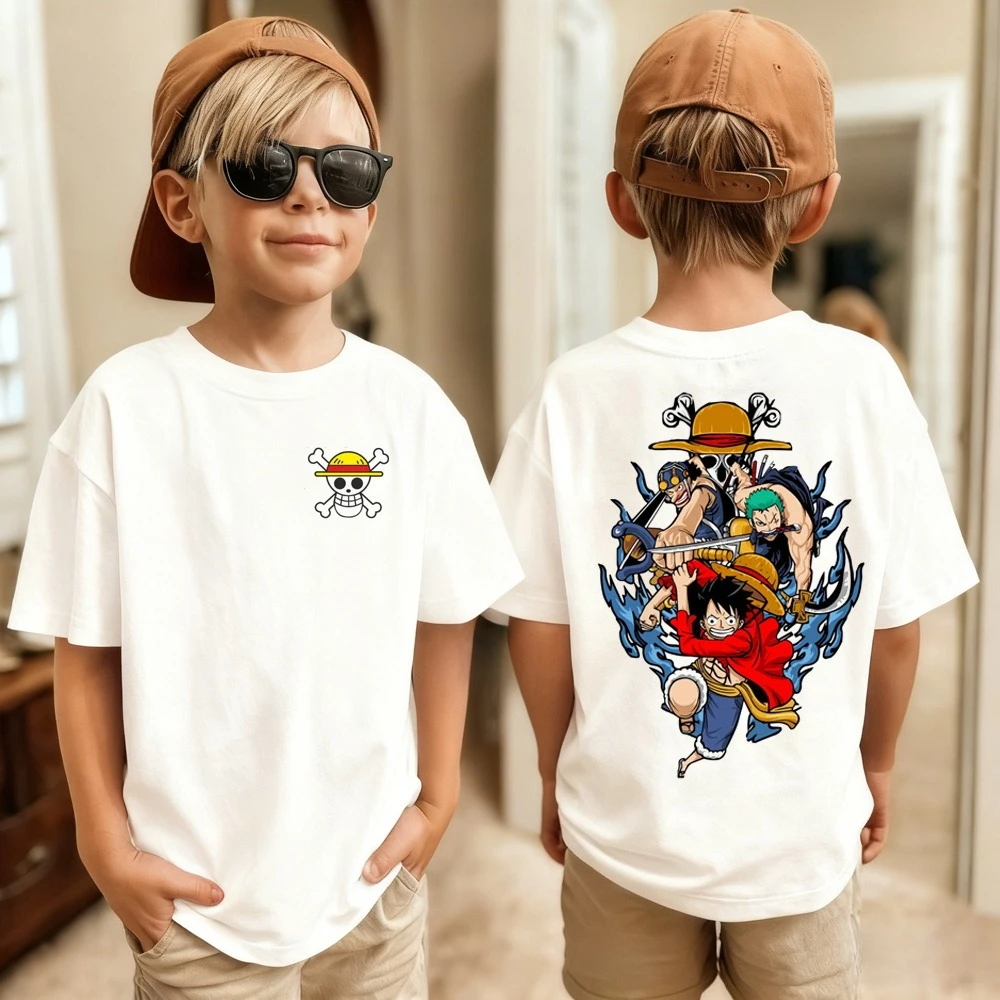One Piece Japanisches Anime Bedrucktes Herren-T-Shirt Roronoa Zoro Kinder-Harajuku Kurzarm Luffy Baumwoll-T-Shirt Kleidung