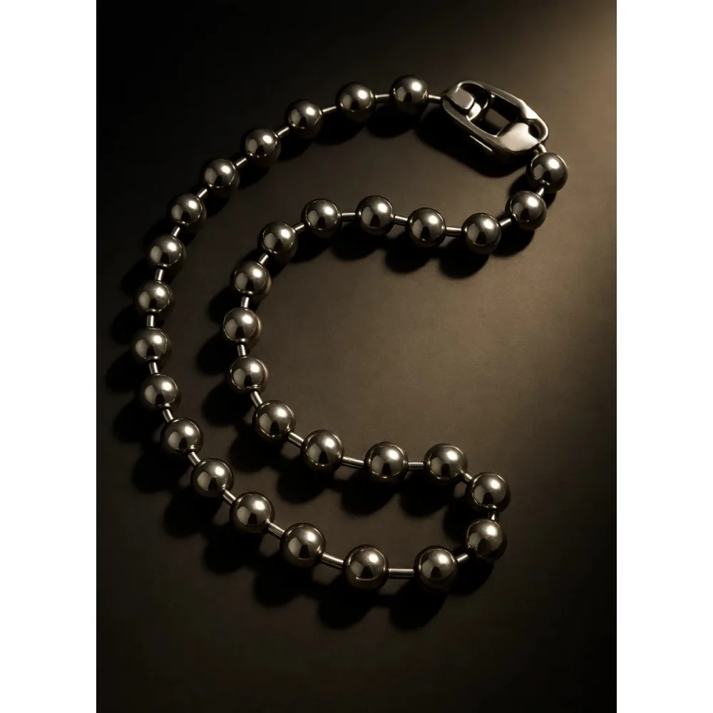 

Очень длинное мужское ожерелье из стальной цепочки с шариками 9,5 мм, серебристое, прочное, сохраняющее цвет, любой длины