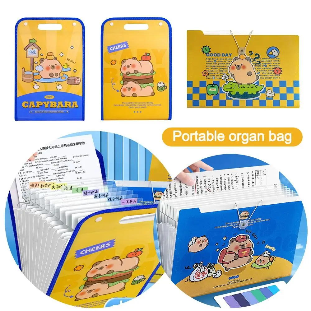 Multi-layer Capibara A4 File Folder Large Capacity Waterproof Accordian Organizer Test Paper Storage Bag School Office Supplies