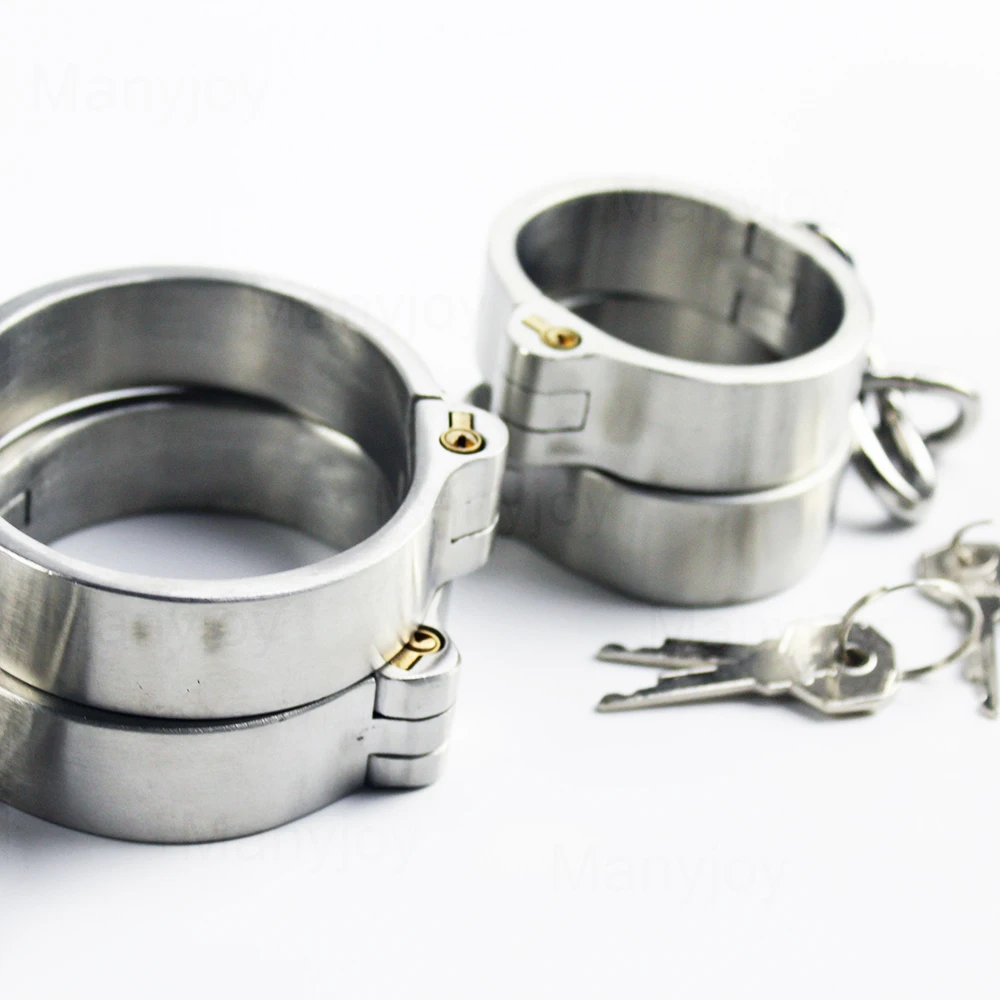 Heavy Stainless Steel Slave Wrist Handcuffs Ankle Cuffs Choking Neck Collar Detachable chain Shackles Bondage BDSM Lock Toys