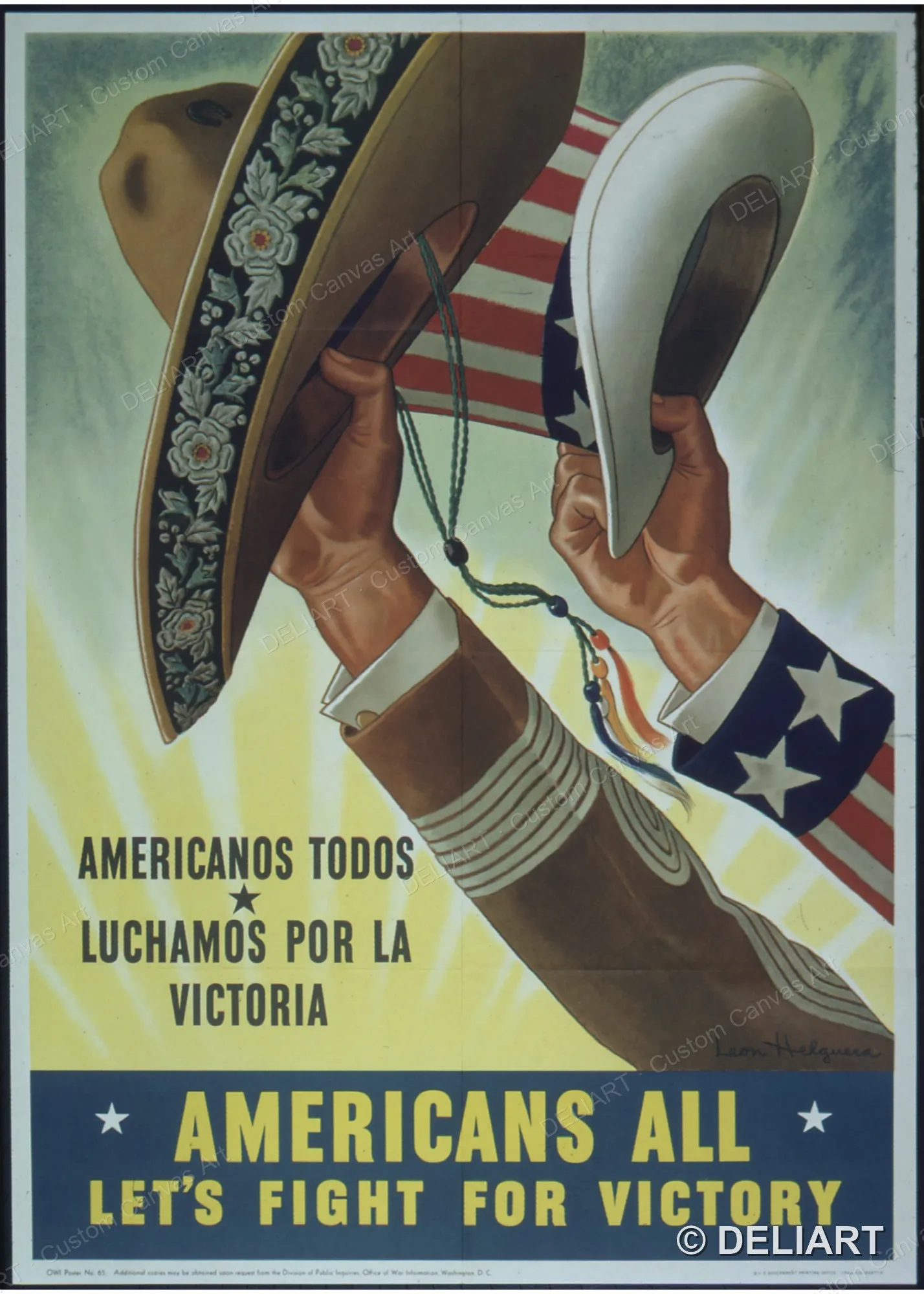 Americans All - Lets fight for victory Vintage WWII Propaganda Canvas Wall Art Poster Print Retro Home Decor Unframed